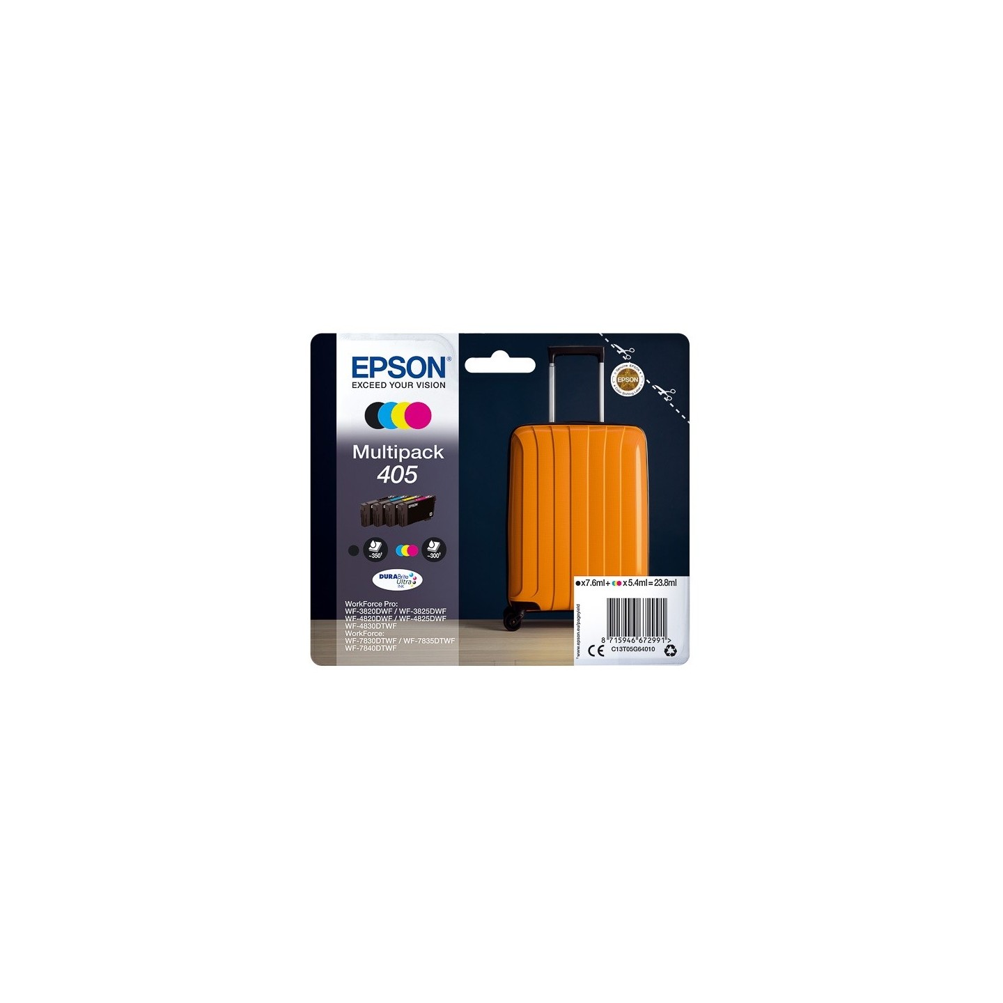 Multipack 4 Cartouches d'encre Epson pour WorkForce Pro WF-3820dwf, ... (405)