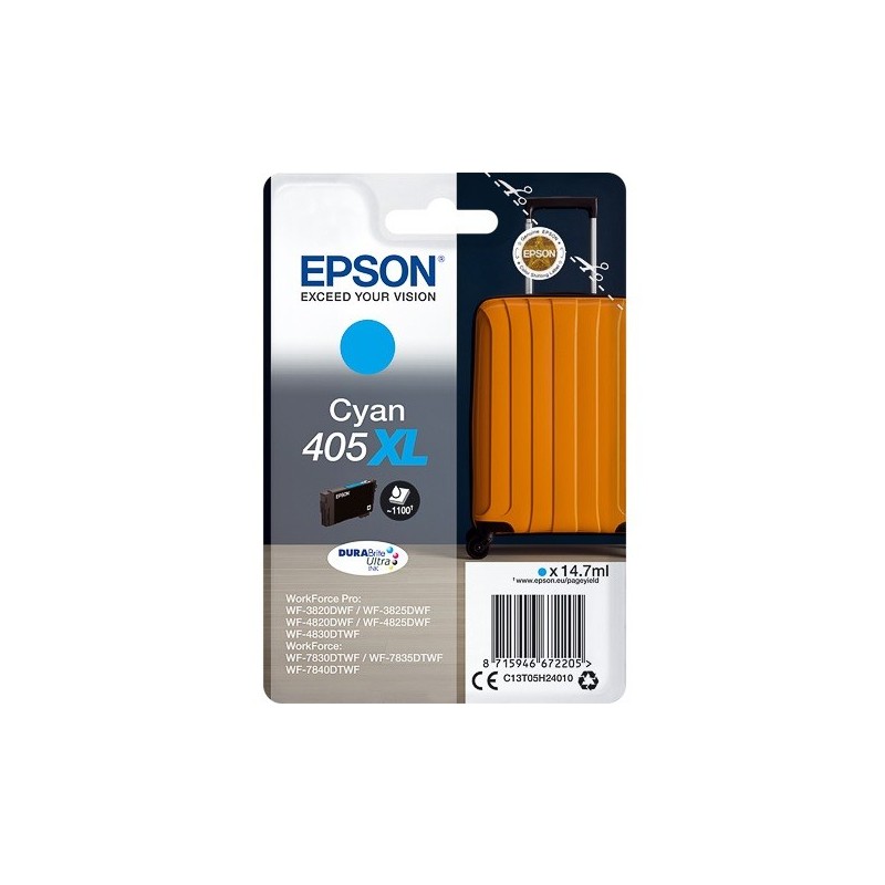 Cartouche d'encre Cyan Haute Capacité Epson pour WorkForce Pro WF-3820dwf, ... (405XL)