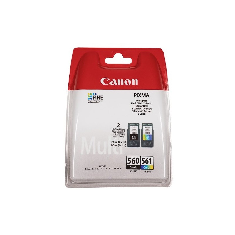 Pack de 2 Cartouches d'encre Noir et Couleur (PG-560 + CL-561) Canon pour Pixma TS5350, ...