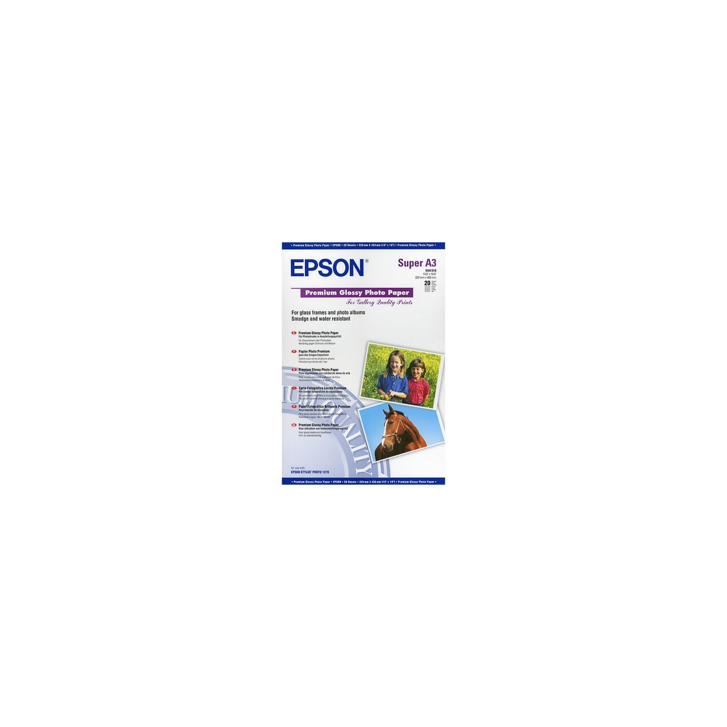 20 feuilles de papier photo brillant Epson A3+  (255 gr)