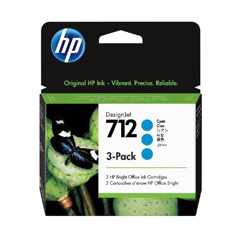 Pack 3 Cartouches Cyan HP pour Designjet T230, T250,T630, T650 ... (HP712)
