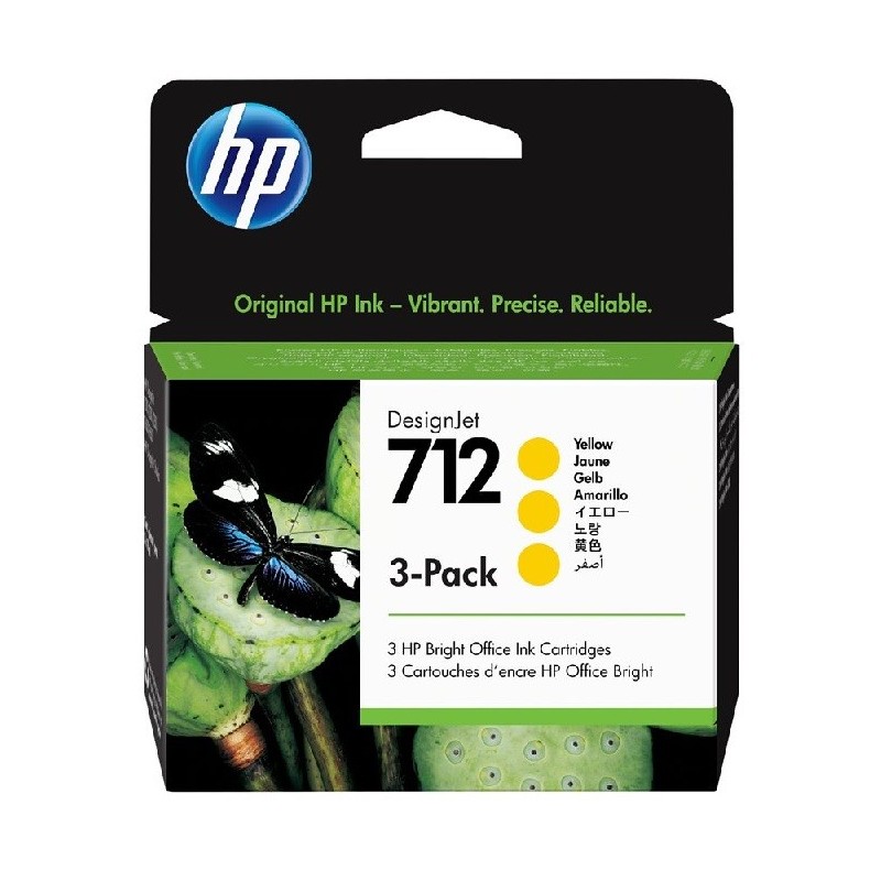 Pack 3 Cartouches Jaune HP pour Designjet T230, T250,T630, T650 ... (HP712)