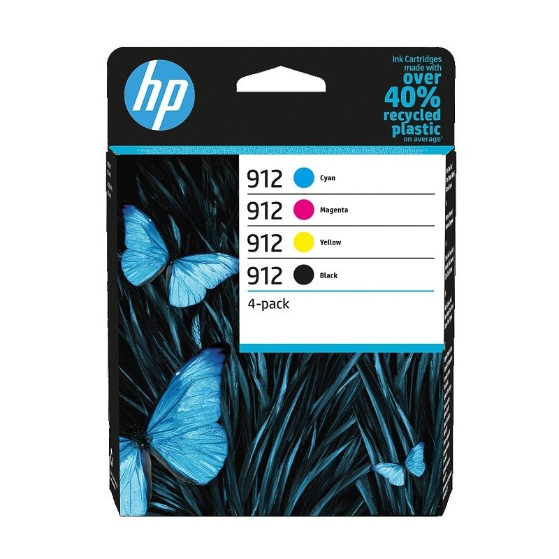 Pack 4 encres HP : 3 Encres (C, M, Y) + 1 noir pour officejet Pro (912)