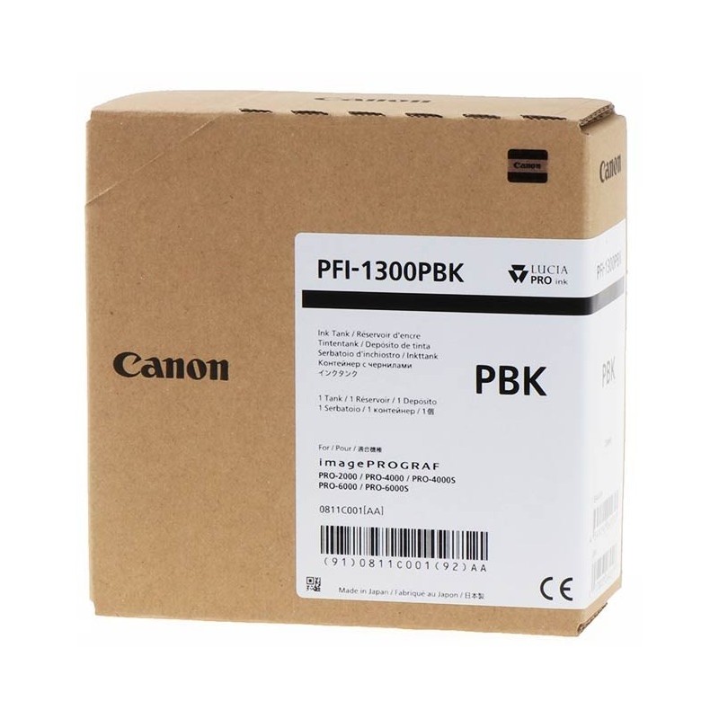 Cartouche Jet d'encre Noir Photo CANON (330ml) pour ImagePrograf PRO (PFI1300PBK)