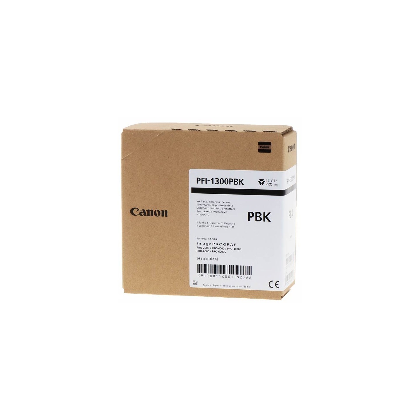 Cartouche Jet d'encre Noir Photo CANON (330ml) pour ImagePrograf PRO (PFI1300PBK)