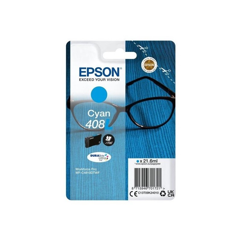 Cartouche d'encre Cyan Haute Capacité Epson pour WorkForce Pro WF-C4810, ... (408L)
