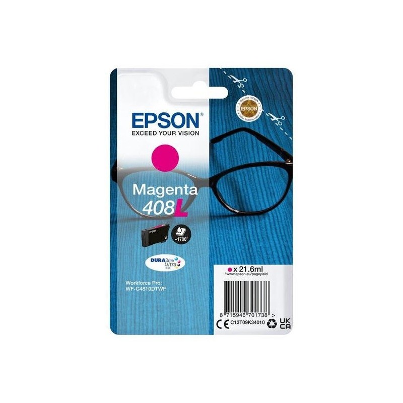 Cartouche d'encre Magenta Haute Capacité Epson pour WorkForce Pro WF-C4810, ... (408L)