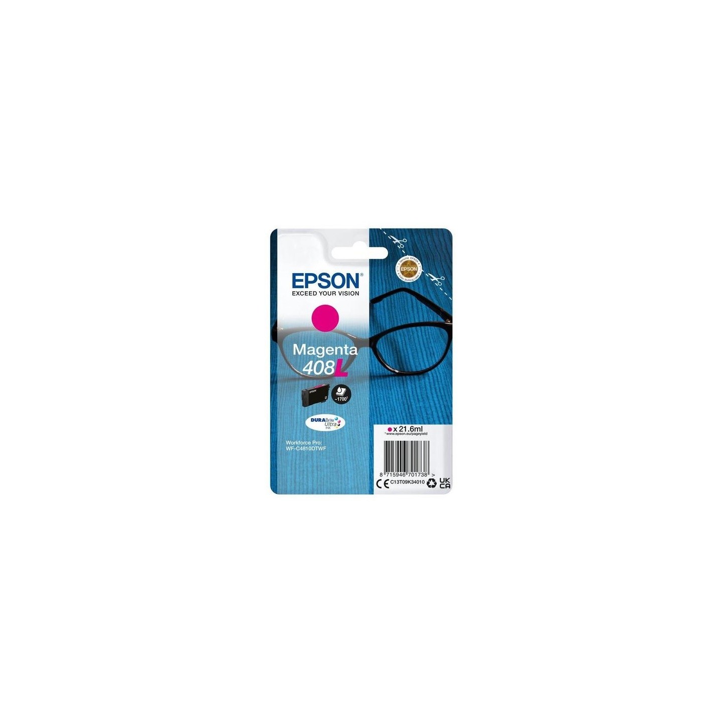 Cartouche d'encre Magenta Haute Capacité Epson pour WorkForce Pro WF-C4810, ... (408L)