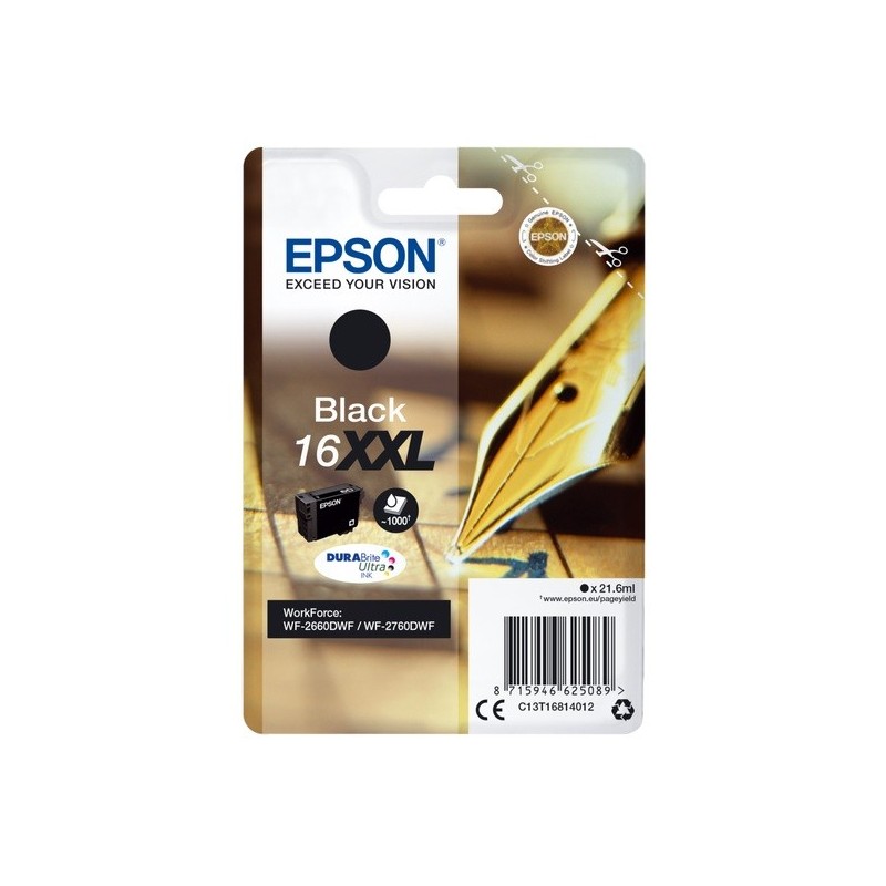Cartouche noire très haute capacité Epson pour WorkForce WF-2660DWF / WF-2760DWF ... (N°16XXL - Plume)