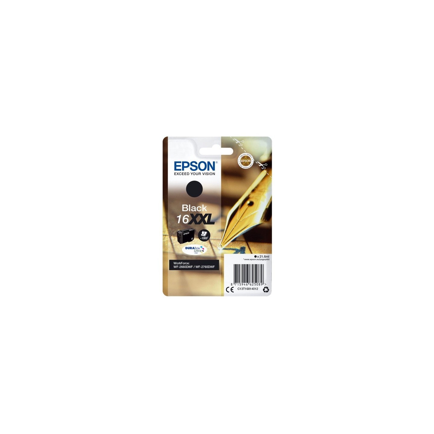 Cartouche noire très haute capacité Epson pour WorkForce WF-2660DWF / WF-2760DWF ... (N°16XXL - Plume)