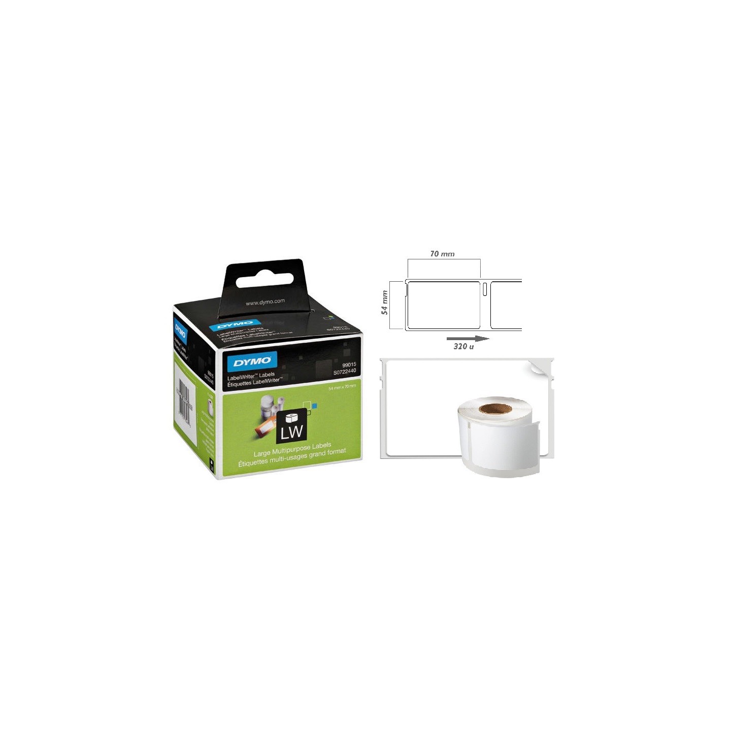 320 Etiquettes Multi-usage LW adhesives Dymo 54mm x 70 mm (99015)
