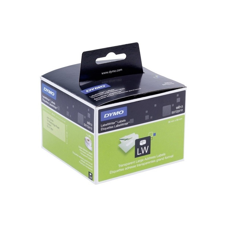260 Etiquettes d'adresse transparentes LW adhesives Dymo 36mm x 89 mm (large format) (99013)