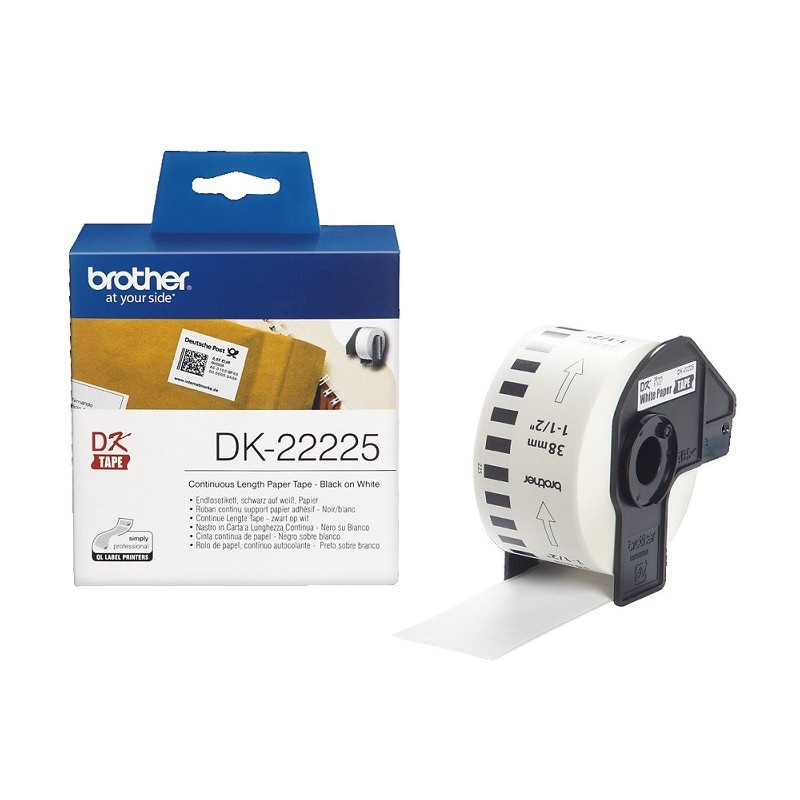 Rouleau de papier continu DK-22225 Brother original – Noir sur blanc, 38 mm de large pour QL500