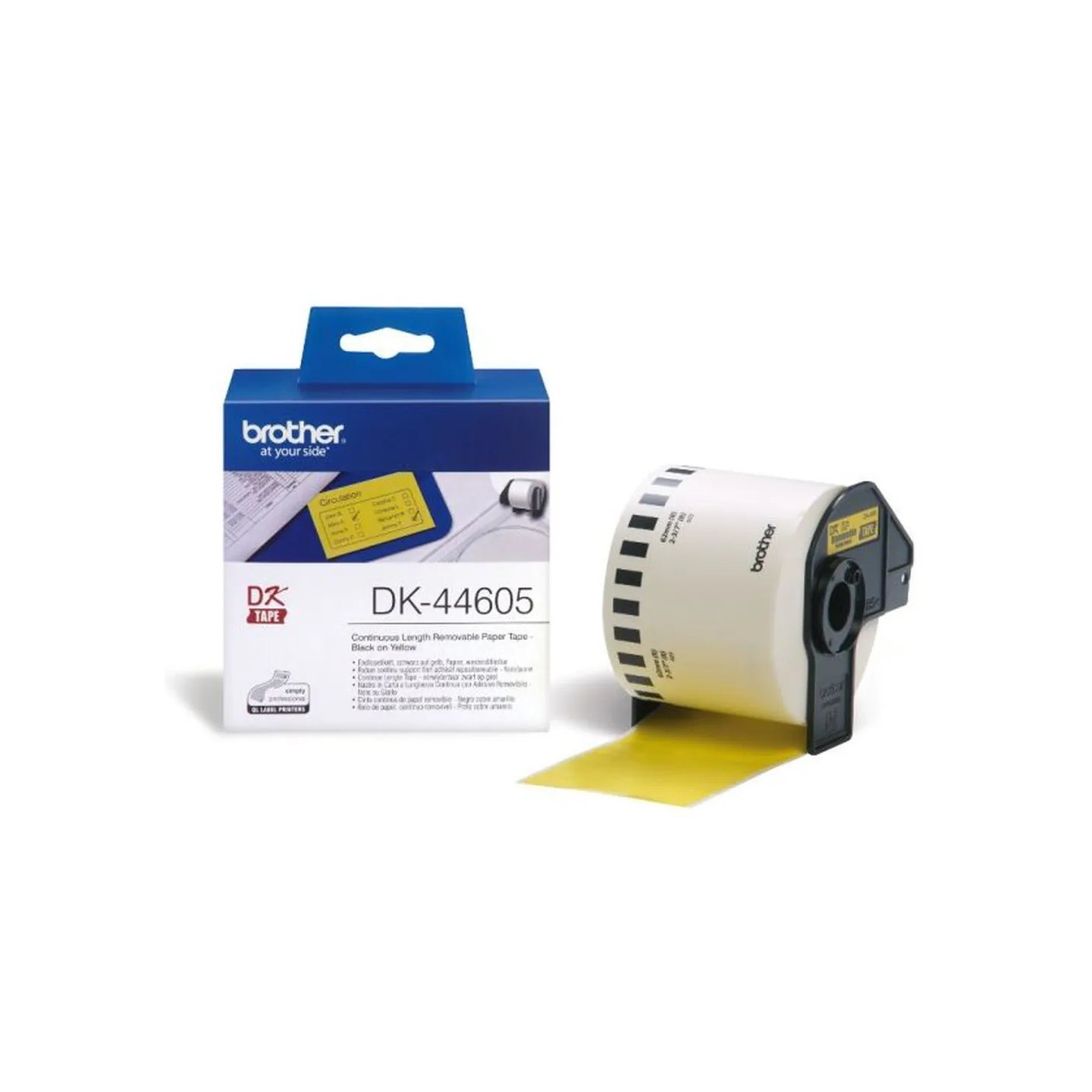 Rouleau de papier continu DK-44605 Brother original – Noir sur jaune, 62 mm de large pour QL500