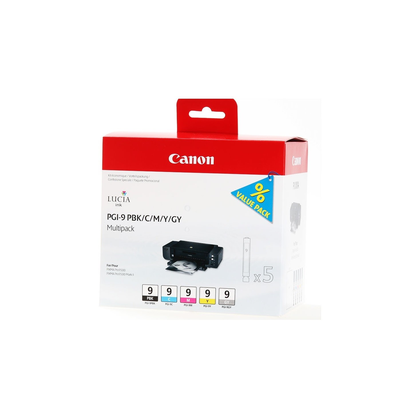 Multipack 5 encres Canon PGI-9 pour pixma Pro 9500 (PGI-9 PBK,C,M,Y,GY)