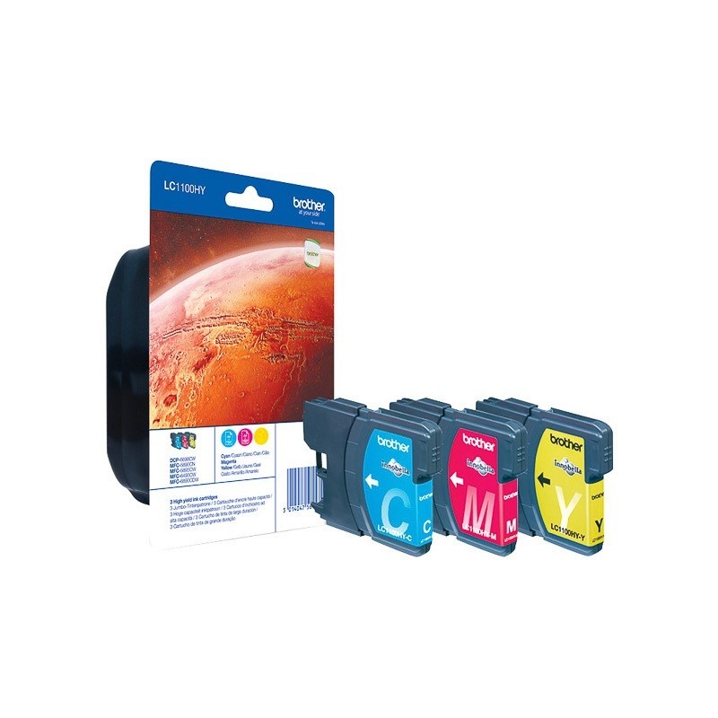 Pack de cartouches d’encre Haute Capacité : Cyan / Magenta / Jaune (LC-1100HYRBWBP)