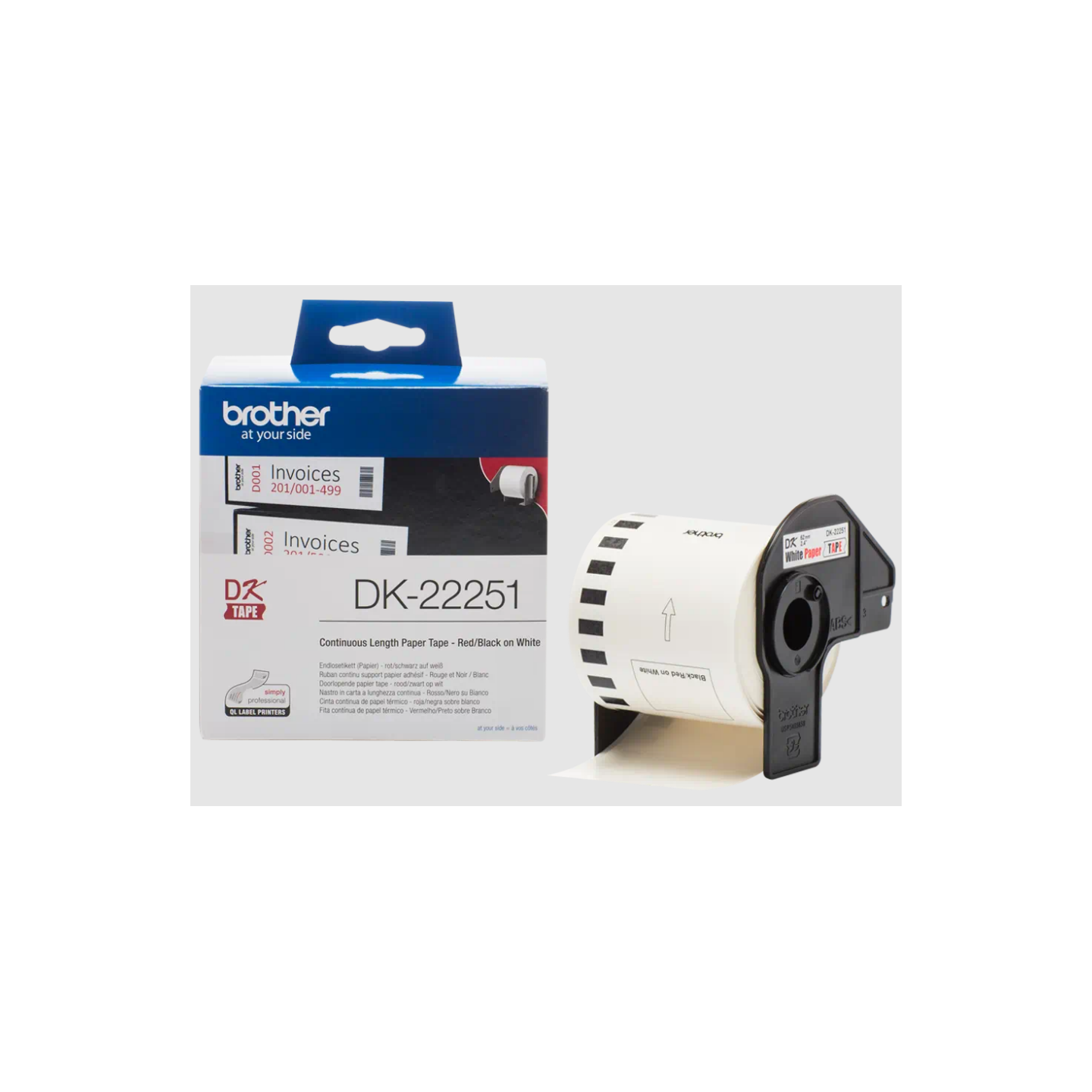 Rouleau de papier continu DK-22251 Brother original – Noir et rouge sur blanc, 62 mm pour QL500