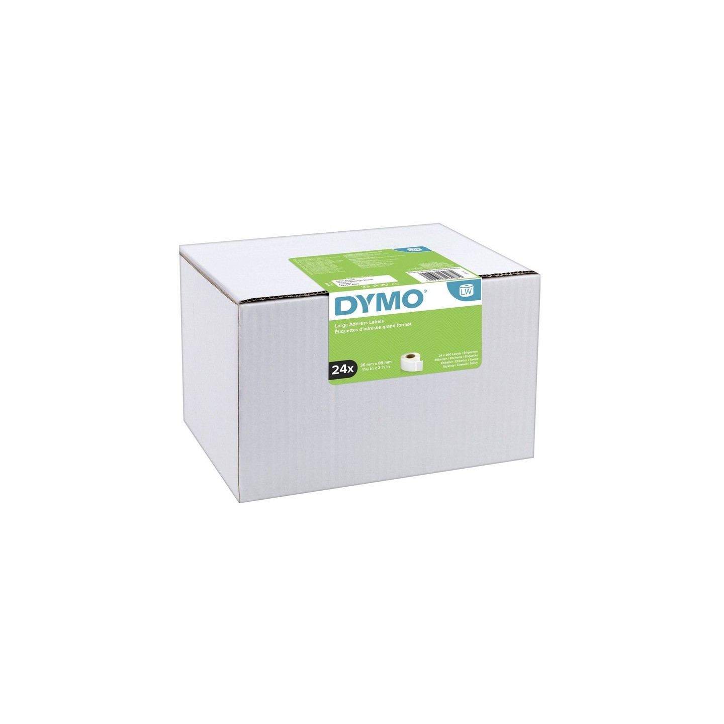 Pack 24 rouleaux de 260 Etiquettes d'adresse LW adhesives Dymo 36mm x 89 mm (large format) (13187)