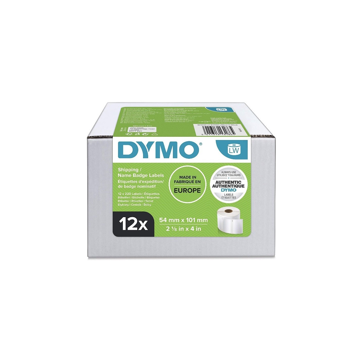 Pack 12 rouleaux de 220 Etiquettes de badge nominatif LW adhesives Dymo 54mm x 101 mm (13186)