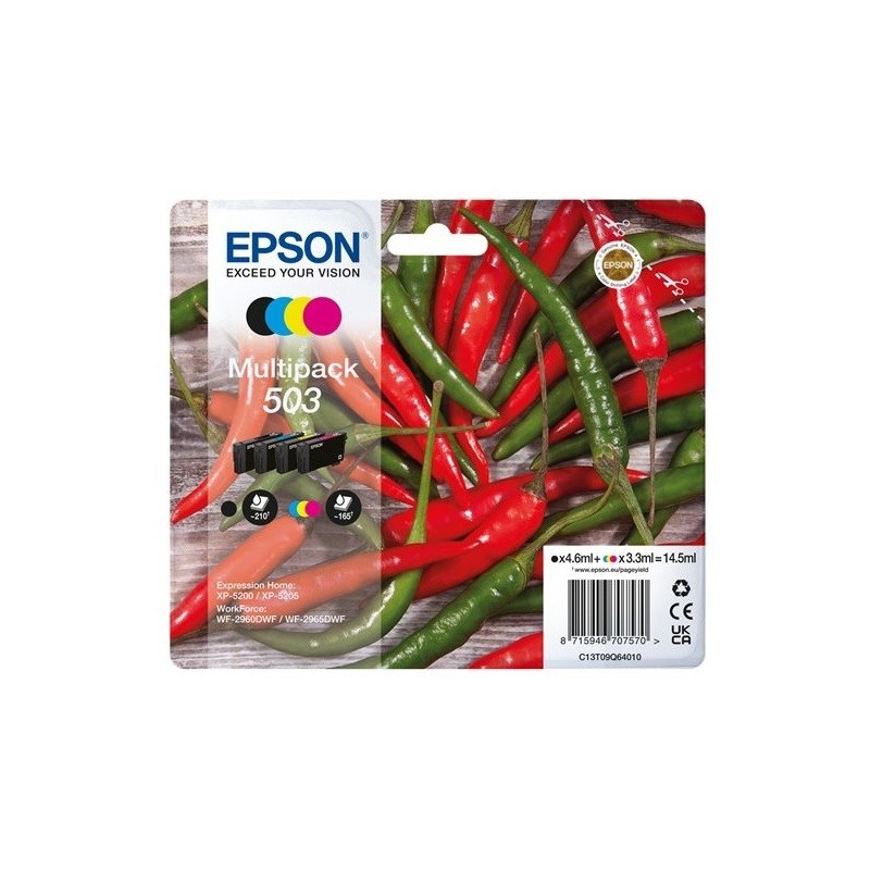 Pack 4 cartouche d'encre (Noir, Cyan, Magenta et Jaune) Epson pour WorkForce WF-2960dwf ... (n°503)