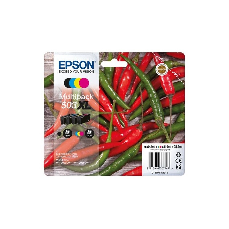 Pack 4 cartouches d'encre Haute Capacité (Noir, Cyan, Magenta et Jaune) Epson pour WorkForce WF-2960dwf ... (n°503XL)