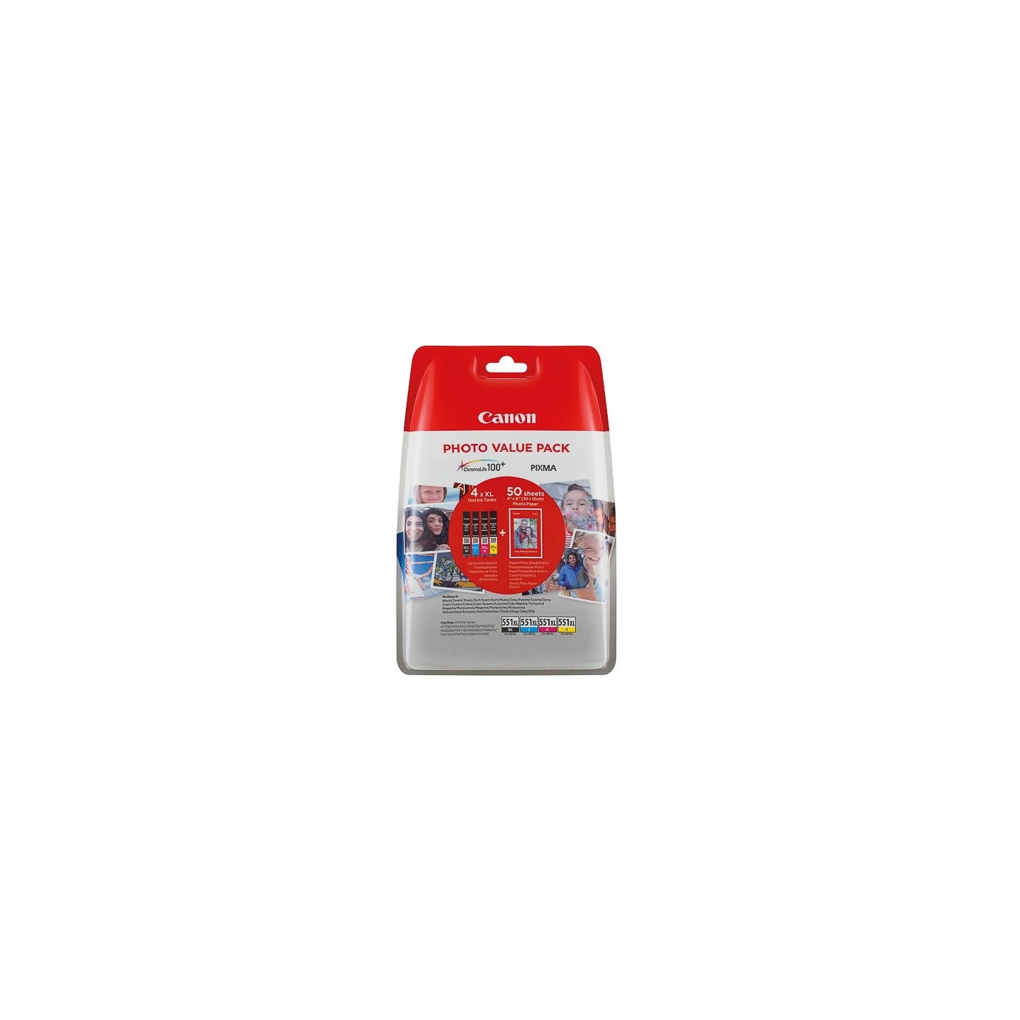 pack 4 Cartouches + papier photo Canon CLI-551XL pour Pixma MG5450 / MG6350...