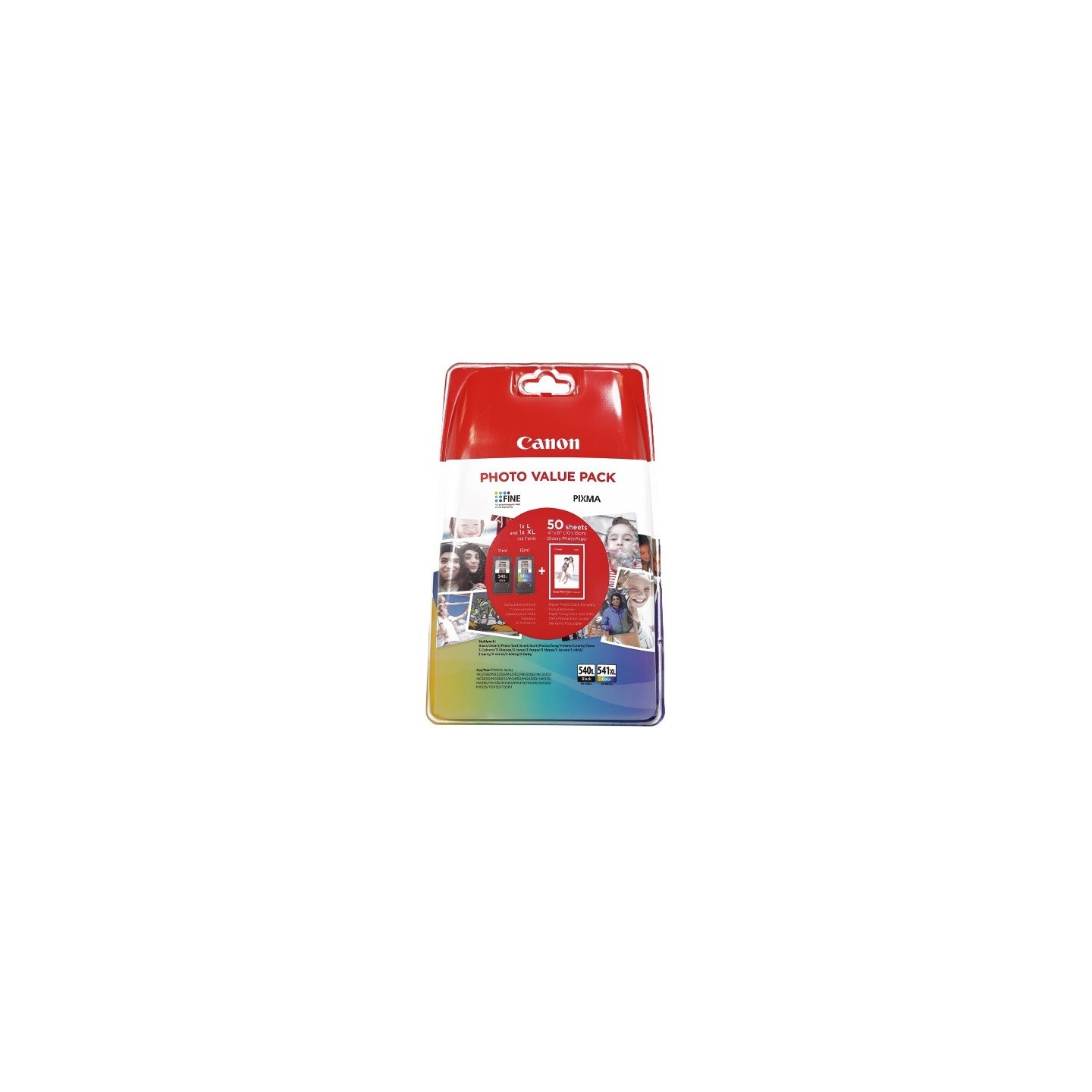 Multipack Canon PG540L + CL541XL + 50 pages papier photo (10x15cm)  Canon pour Pixma MG2150 / MG3150...(PG-540L/CL-541XL)