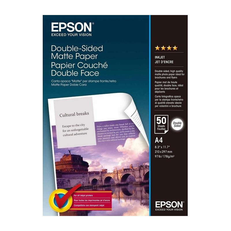 50 feuilles de papier couhcé double face mat Epson A4 178 g/m²