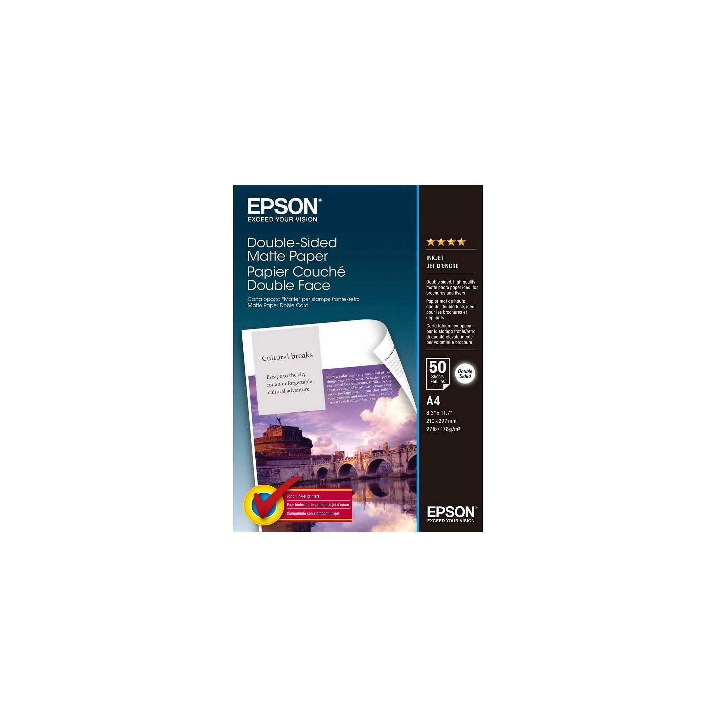 50 feuilles de papier couhcé double face mat Epson A4 178 g/m²
