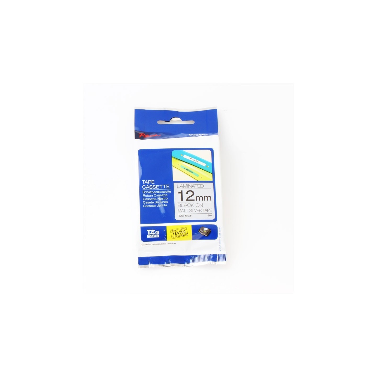 Cassette à ruban Brother pour étiqueteuse TZe-M931 originale – Noir sur argent mat, 12 mm de large