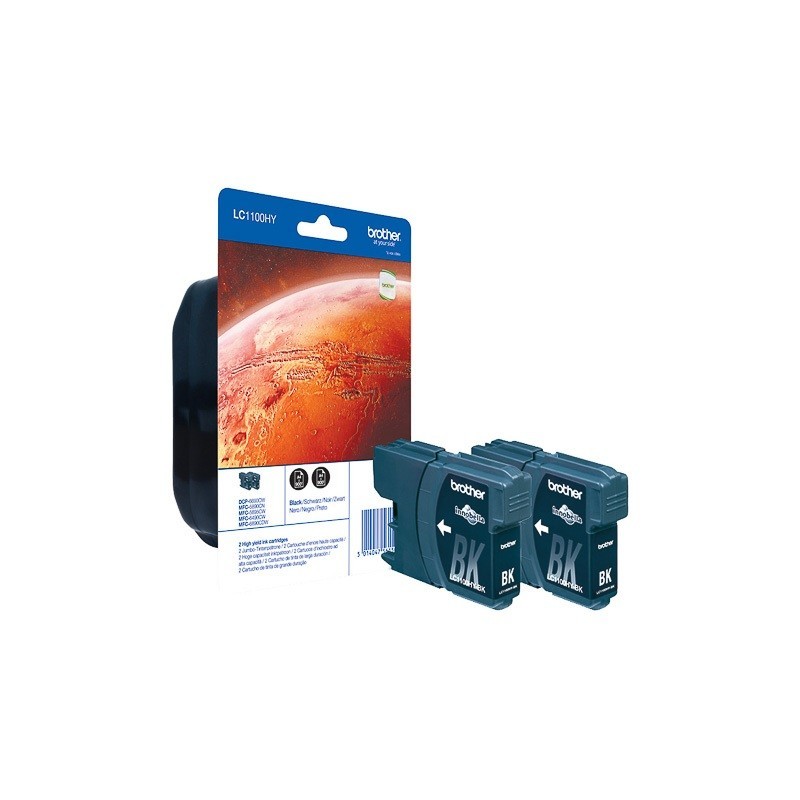 Pack 2 Cartouches Haute capacité Brother Noir pour MFC-6490CW (LC1100HYBKBP2)