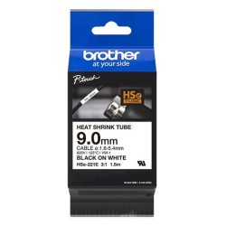 Cartouche ruban pour gaine thermorétractable Brother HSe-221E– Noir sur blanc, 9 mm - 1,5m