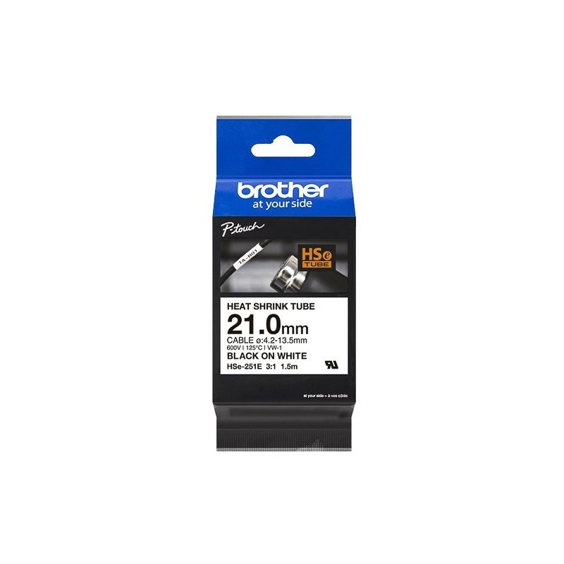 Cartouche à ruban pour gaine thermorétractable Brother HSe-251E – Noir sur blanc, 21 mm 