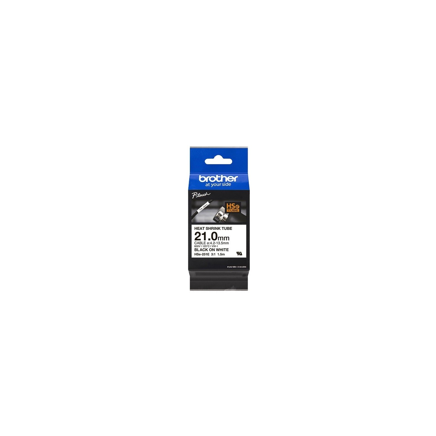 Cartouche à ruban pour gaine thermorétractable Brother HSe-251E – Noir sur blanc, 21 mm 