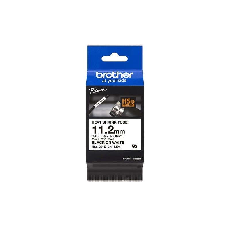 Cartouche à ruban pour gaine thermorétractable Brother HSe-231E – Noir sur blanc, 11,2 mm 
