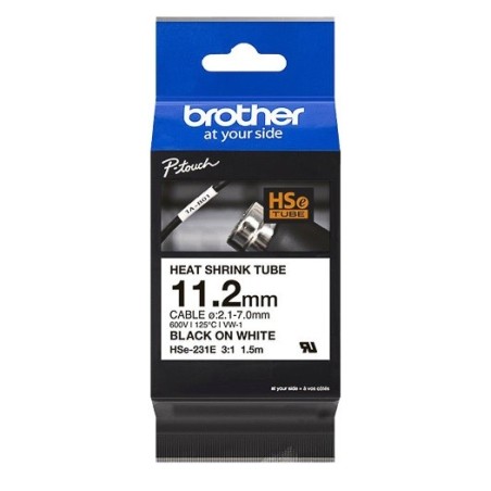 Cartouche à ruban pour gaine thermorétractable Brother HSe-231E – Noir sur blanc, 11,2 mm 