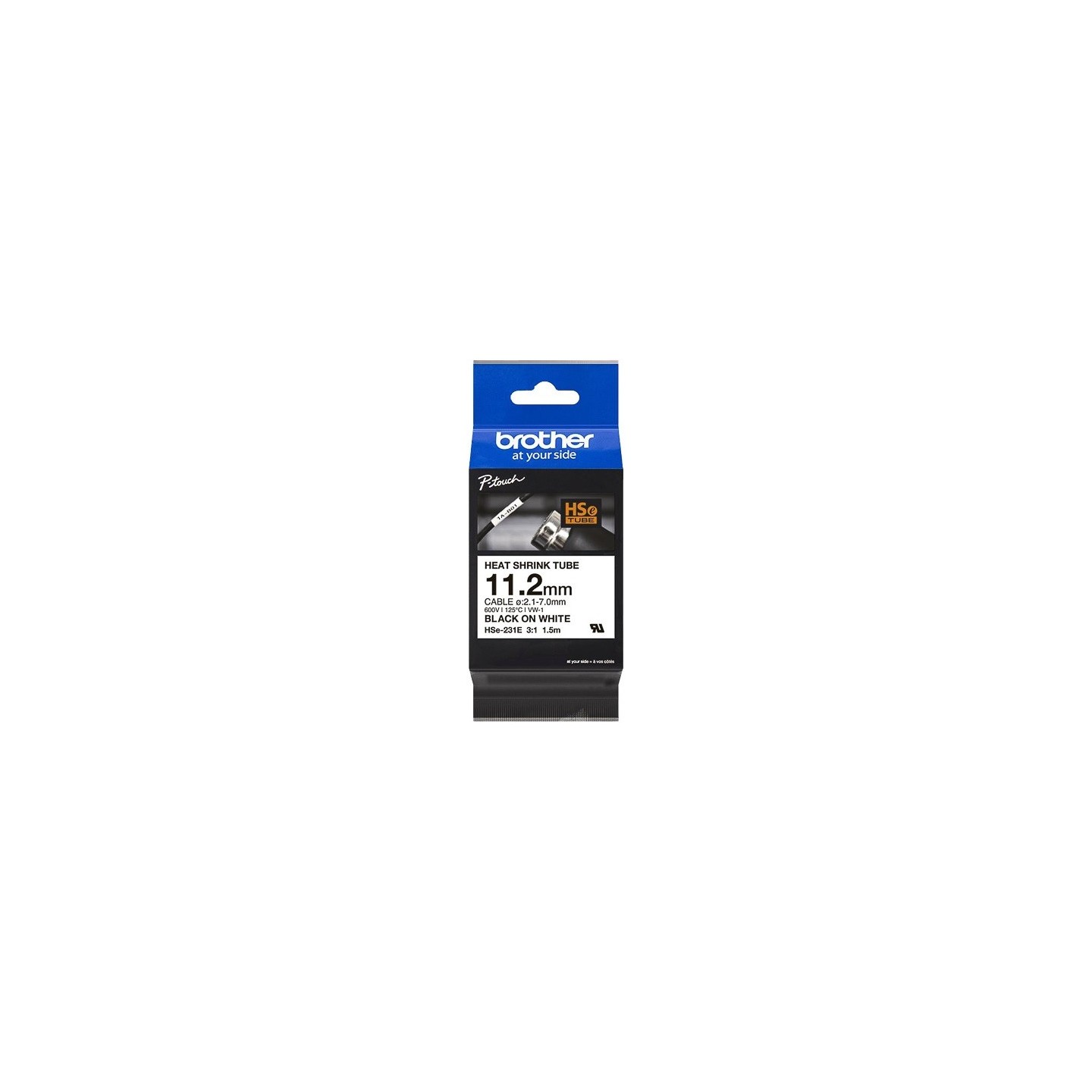 Cartouche à ruban pour gaine thermorétractable Brother HSe-231E – Noir sur blanc, 11,2 mm 