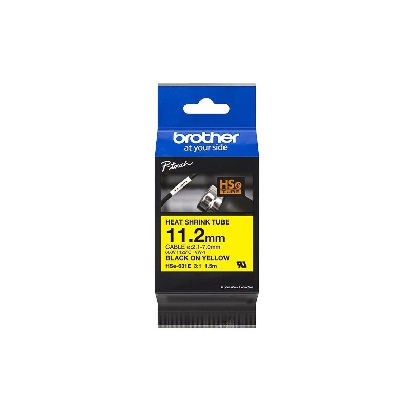 Cartouche à ruban pour gaine thermorétractable Brother HSe-631E – Noir sur Jaune, 11,2 mm 