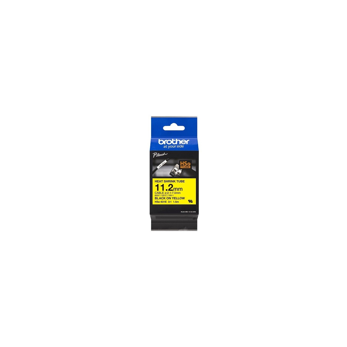 Cartouche à ruban pour gaine thermorétractable Brother HSe-631E – Noir sur Jaune, 11,2 mm 