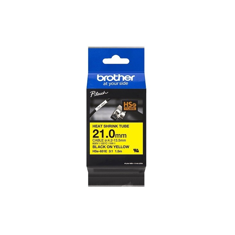 Cartouche à ruban pour gaine thermorétractable Brother HSe-651E – Noir sur Janue, 21 mm 