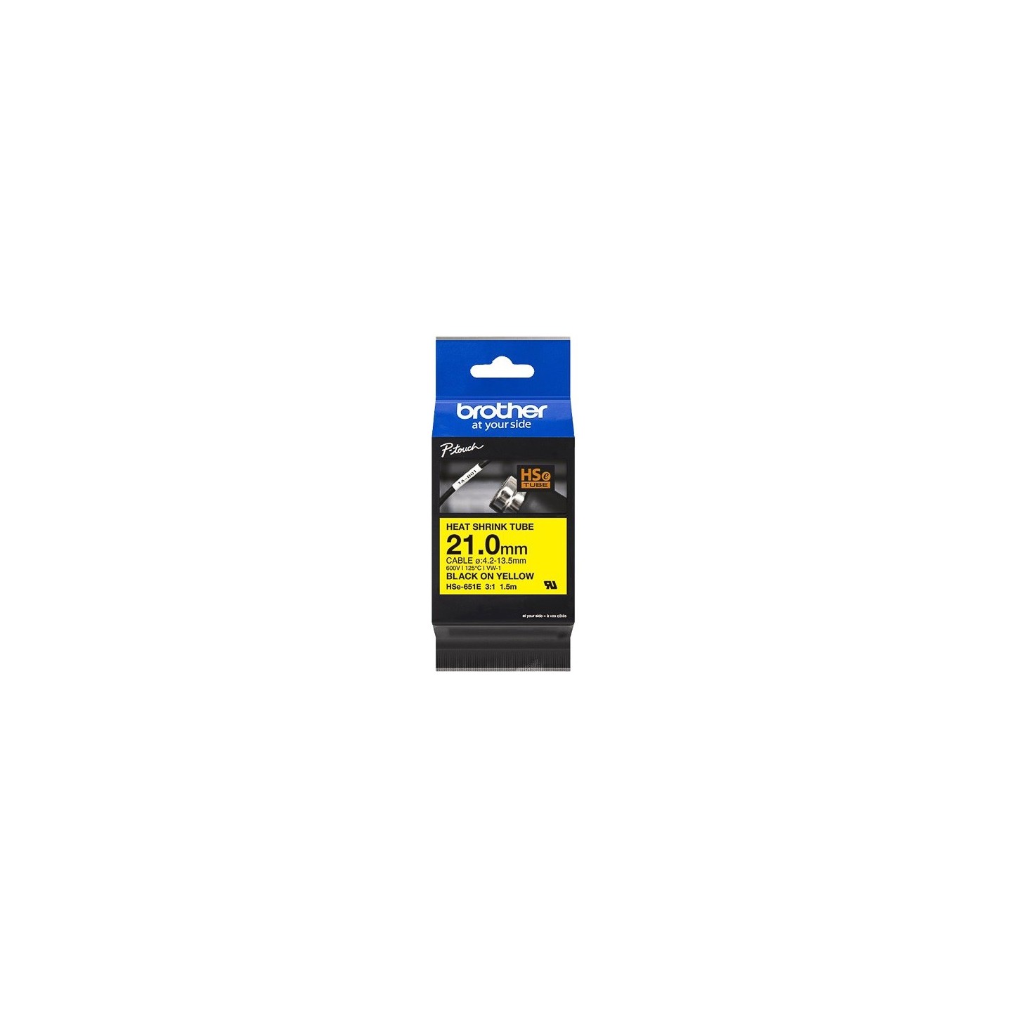 Cartouche à ruban pour gaine thermorétractable Brother HSe-651E – Noir sur Janue, 21 mm 