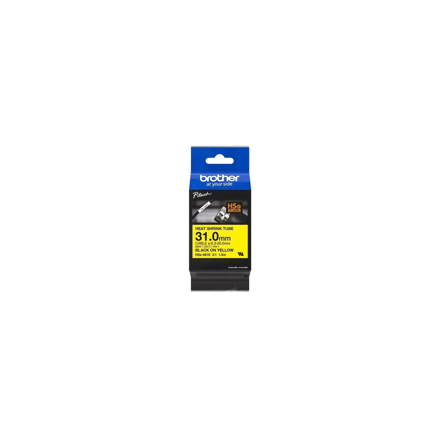 Cartouche à ruban pour gaine thermorétractable Brother HSe-661E – Noir sur Janue, 31 mm 