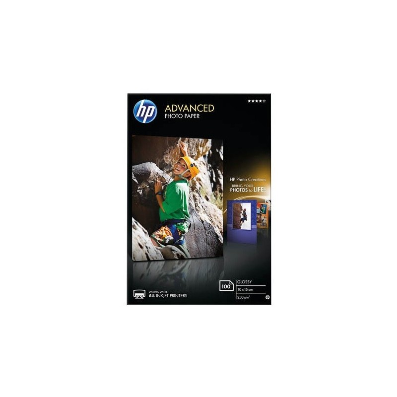 100 feuilles Papier Photo HP Advanced - 250 gr - 100 x 150 mm - Brillant
