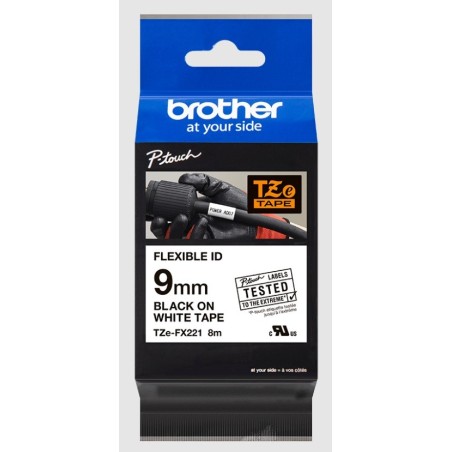 Cassette à ruban Brother pour étiqueteuse TZE-FX221 originale – Noir sur Blanc, 9 mm de large