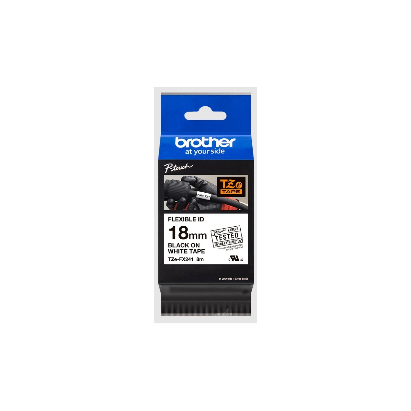 Cassette à ruban Brother pour étiqueteuse TZE-FX241 originale – Noir sur Blanc, 18 mm de large