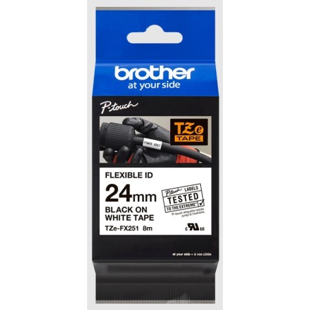 Cassette à ruban Brother pour étiqueteuse TZE-FX251 originale – Noir sur Blanc, 24 mm de large