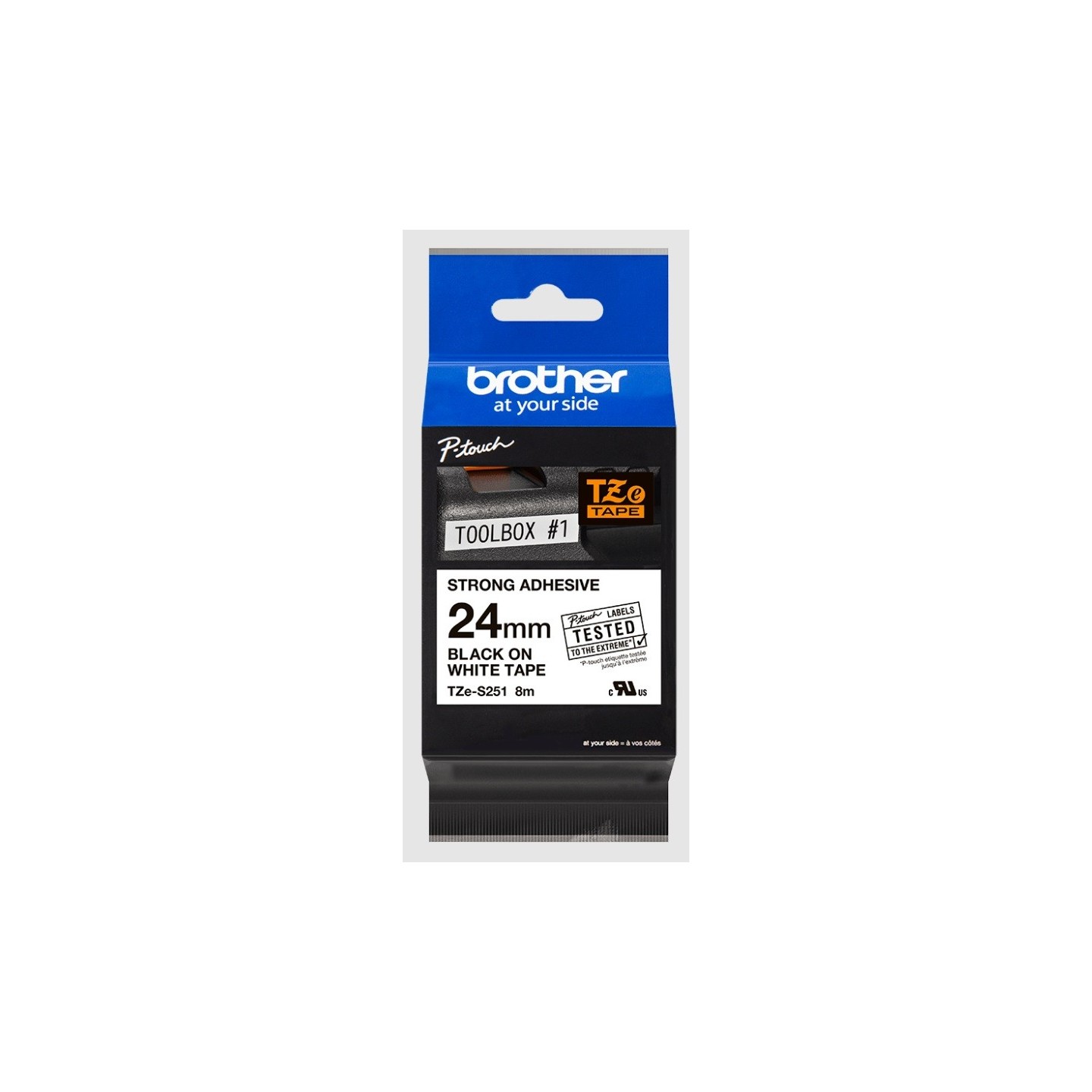 Cassette à ruban Brother pour étiqueteuse TZe-S251 originale – Noir sur Blanc, 24 mm de large