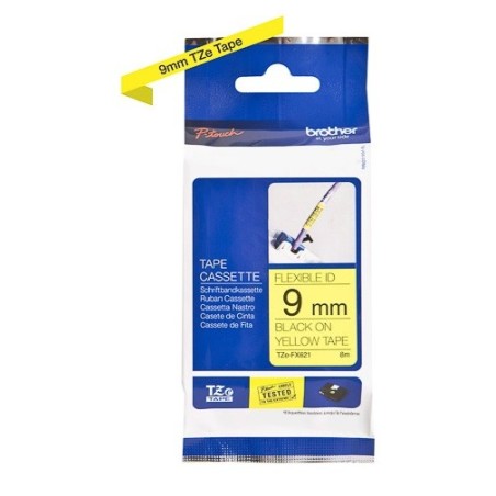 Cassette à ruban Brother pour étiqueteuse TZEFX621 originale – Noir sur jaune, 9 mm de large