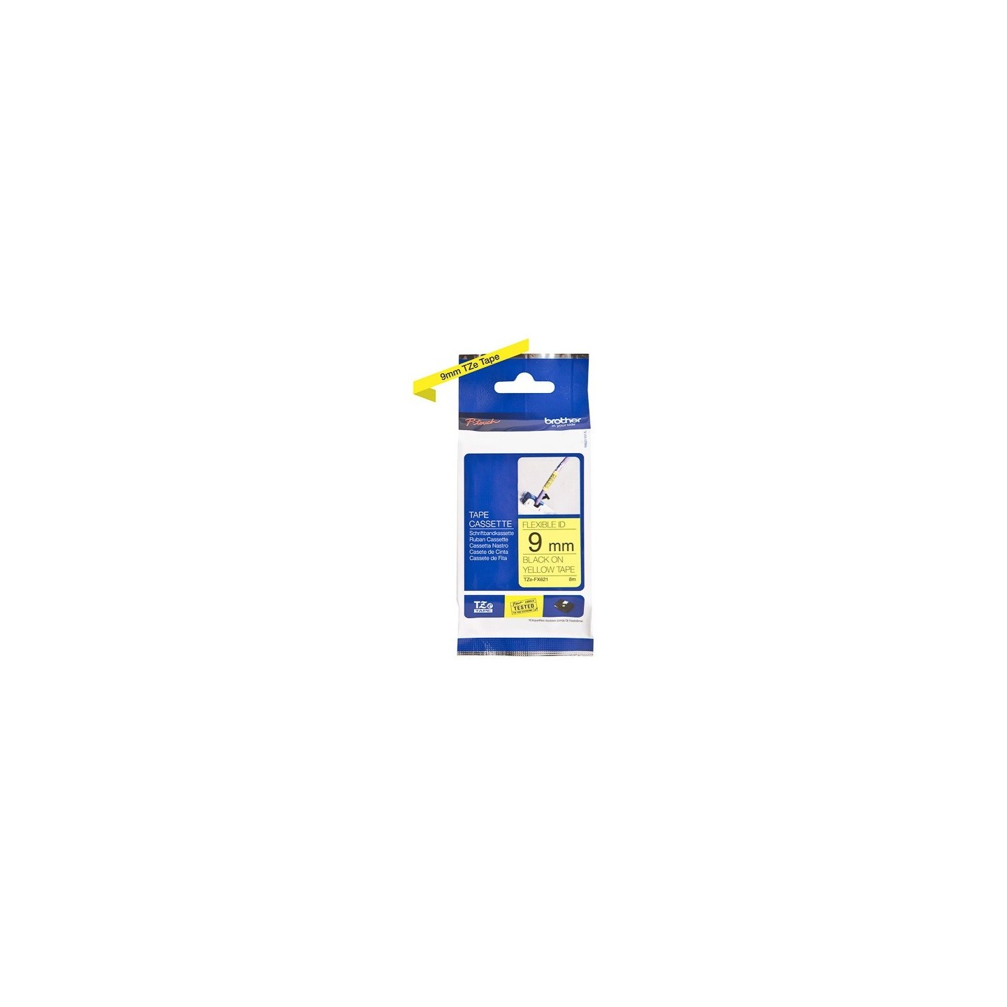Cassette à ruban Brother pour étiqueteuse TZEFX621 originale – Noir sur jaune, 9 mm de large