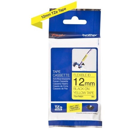 Cassette à ruban Brother pour étiqueteuse TZEFX631 originale – Noir sur Jaune, 12 mm de large